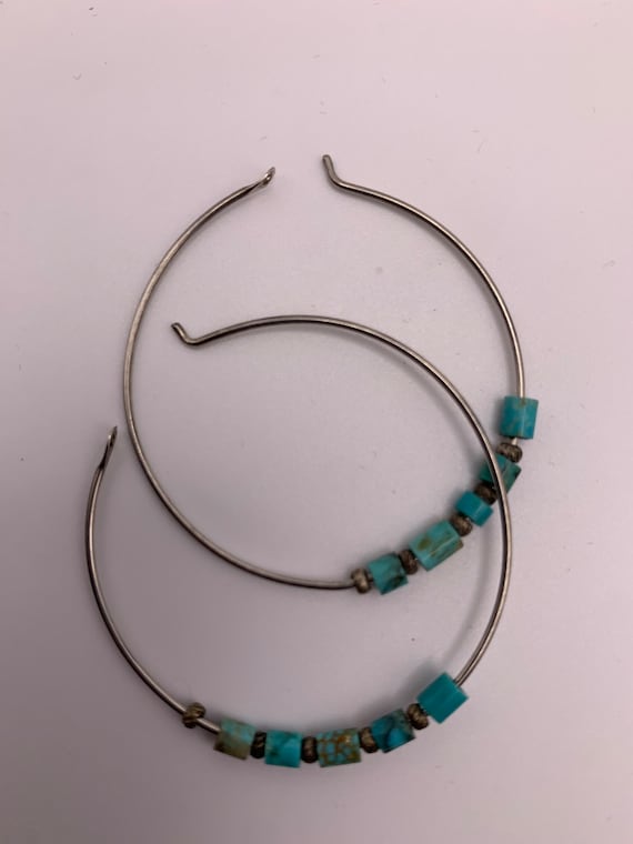 Sterling silver, turquoise tiny beads, unique hoo… - image 4