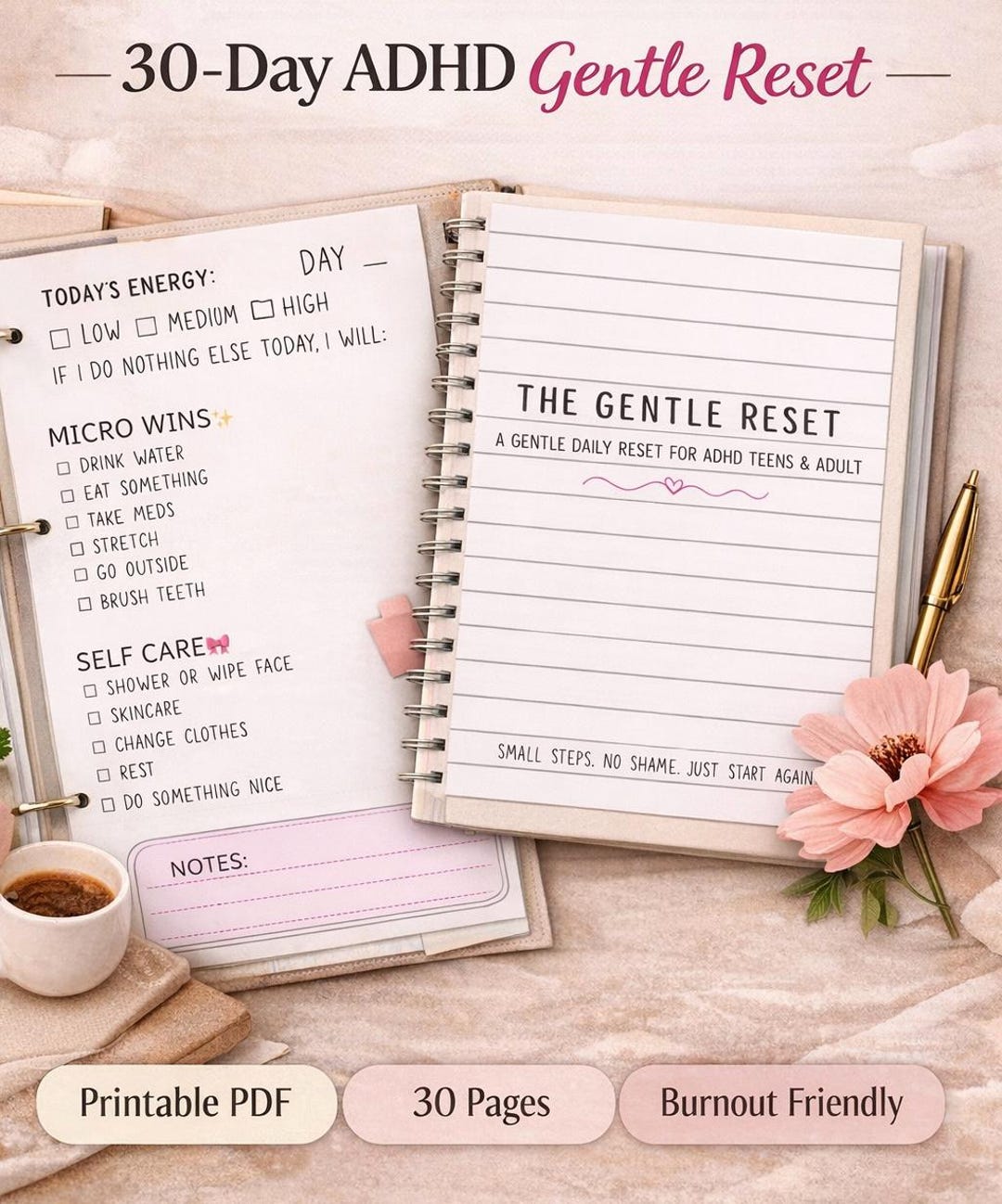 30-day Gentle Reset Planner for ADHD, Burnout & Overwhelm - Etsy