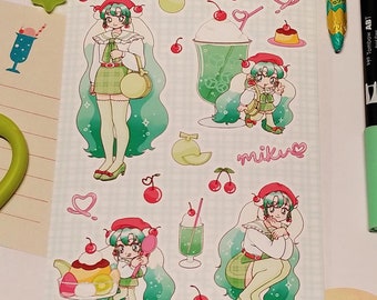 Hoja de pegatinas de vinilo de Melon Soda Miku