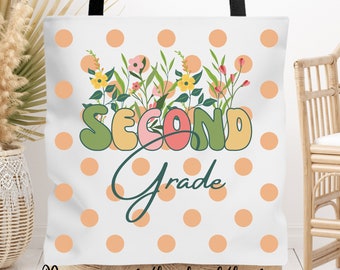 Wildflower second grade tote bag, canvas tote bag for teachers, teacher appreciation gift, back to school bag, gift ideas for teachers