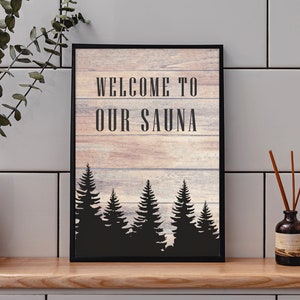 Finnish Sauna Welcome Sign Sauna Decor Scandinavian Inspired Pine Tree Design Sauna Accessories Spa Gift Digital Download