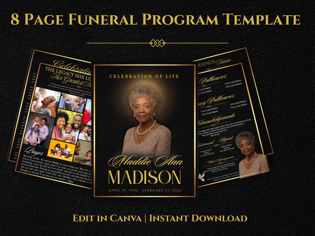 Editable Funeral Program Template, Canva Celebration of Life Program ...