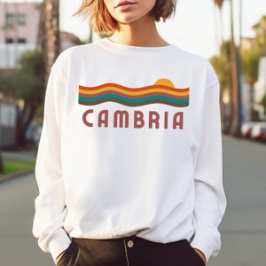 Vintage Cambria Sonnenuntergang Langarm T-Shirt | Retro Strand Vibe T-Shirt | Central Coast T-Shirt | California Urlaubswelle Top