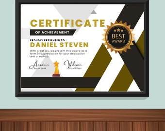 Modern Achievement Certificate Template | Award, Recognition (Instant Download)