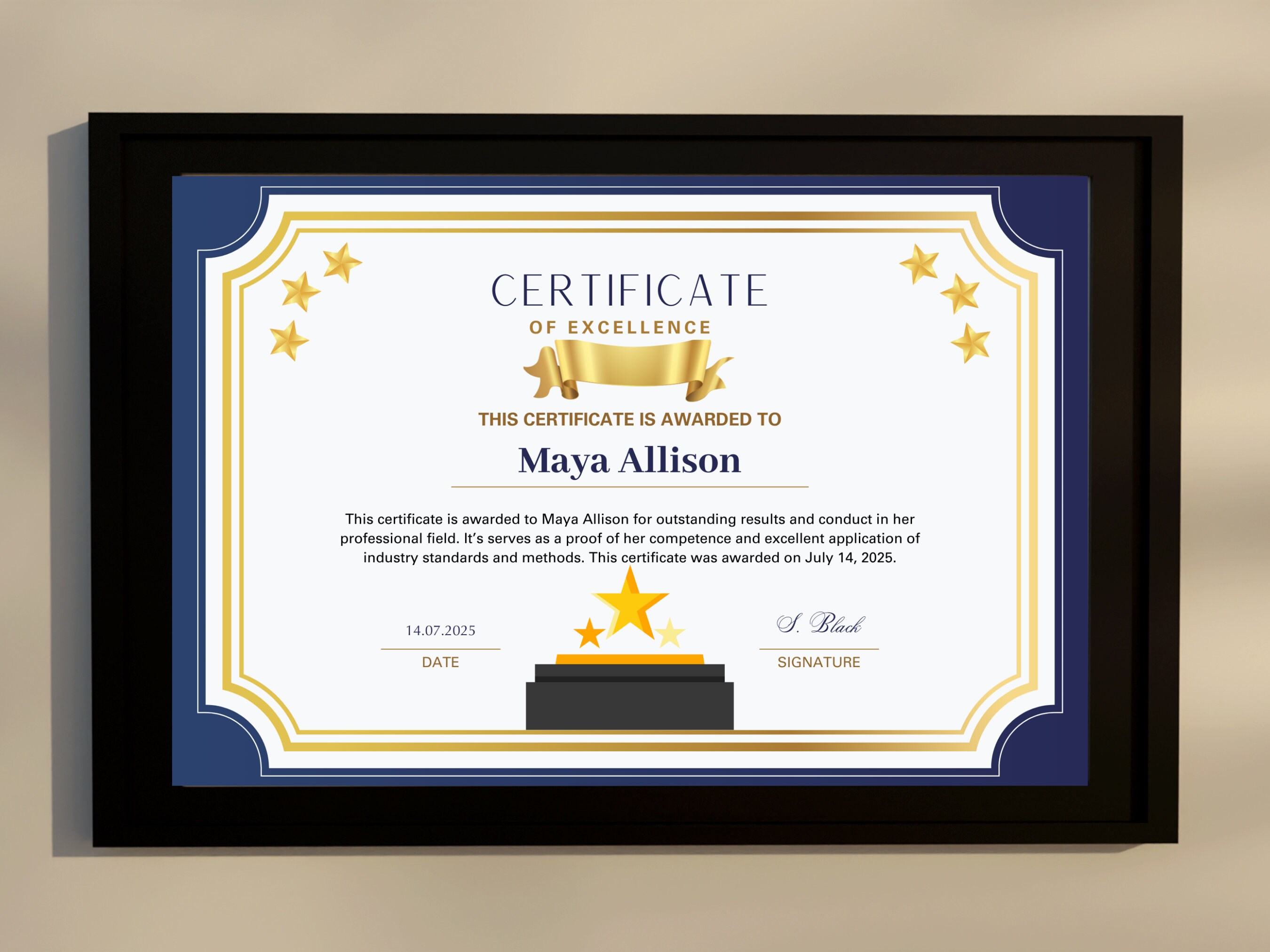 Editable Excellence Award Certificate | Custom Printable Template ...