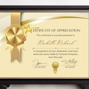 Custom Appreciation Certificate Holder| Recognition Award Display ...