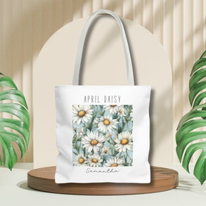 Tote Bag with birth month flower design and name.