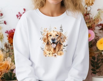 Golden Retriever Wildblumen Sweatshirt Geschenk für neue Hundebesitzer Hundemutter Geburtstagsgeschenk Hundebesitzer Retriever Sweatshirt Cottagecore Geschenk für Mama