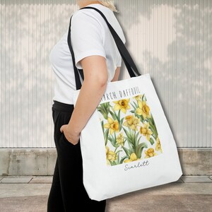 Birth Month Flower Personalized Gift, Bridesmaid Gifts, Canvas Tote Bag, Wedding Party Gift, Gift for Gran, Proposal Gift Birth Flower Bag Black