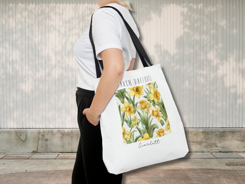 Birth Month Flower Personalized Gift, Bridesmaid Gifts, Canvas Tote Bag, Wedding Party Gift, Gift for Gran, Proposal Gift Birth Flower Bag Black