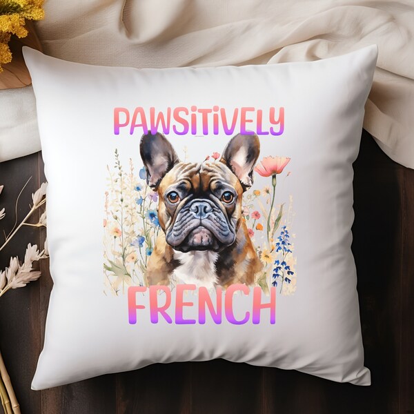 Français Bulldog Gift Frenchie Mom Gift Français Bulldog Pillow Français Bulldog Scatter Cushion Cadeau pour le nouveau propriétaire de chien Boho Wildflower Pillow