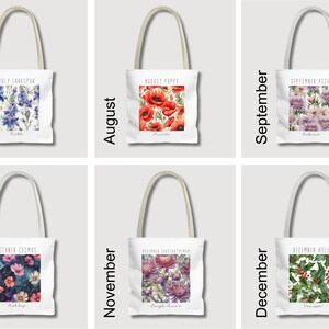 Birth Month Flower Personalized Gift, Bridesmaid Gifts, Canvas Tote Bag, Wedding Party Gift, Gift for Gran, Proposal Gift Birth Flower Bag image 8