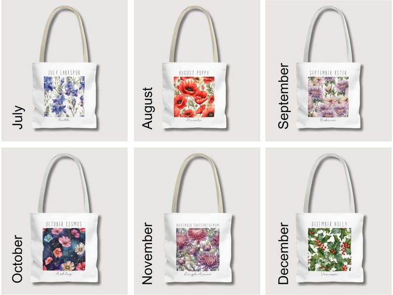 Birth Month Flower Personalized Gift, Bridesmaid Gifts, Canvas Tote Bag, Wedding Party Gift, Gift for Gran, Proposal Gift Birth Flower Bag image 8