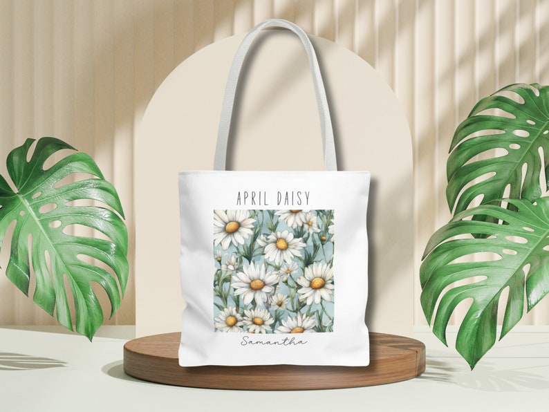 Tote Bag with birth month flower design and name.