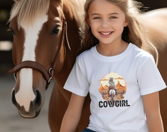 Cowgirl T-Shirt für Mädchen, Geschenk für Tochter, Pferdeliebhaber Geschenk, T-Shirt für Kinder, Tochter Geburtstag, Enkelin Geschenk, Kinder-T-Shirts Reiten