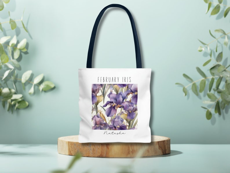 Geburtsmonat Blume personalisiertes Geschenk, Brautjungfer Geschenke, Tragetasche, Hochzeitsfeier Geschenk, Geschenk für Oma, Vorschlag Geschenk Geburt Blume Tasche Navy