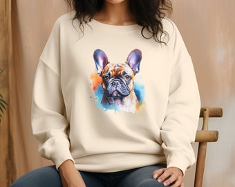 Aquarell Französische Bulldogge Mama Sweatshirt Französische Bulldogge Geschenke Hund Mutter Geschenk Hundebesitzer Geschenk Tierliebhaber Sweatshirt Frenchie Hundegesicht Shirt