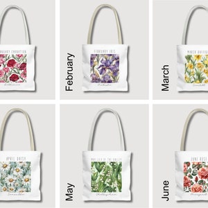 Birth Month Flower Personalized Gift, Bridesmaid Gifts, Canvas Tote Bag, Wedding Party Gift, Gift for Gran, Proposal Gift Birth Flower Bag image 7