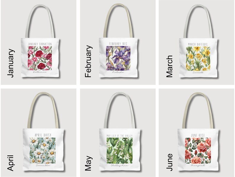 Birth Month Flower Personalized Gift, Bridesmaid Gifts, Canvas Tote Bag, Wedding Party Gift, Gift for Gran, Proposal Gift Birth Flower Bag image 7