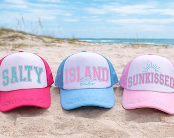 Beach Babe Trucker Hats, Salty Hat, Island Babe Hat, Sunkissed Summer Hat, Preppy Beach Hat, Summer Vacation Hat,Bachelorette Trip Beach Hat