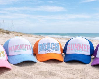 Beachy Trucker Hats, Stay Salty, Tanned & Tipsy, Beach Babe, Sunkissed, Preppy Beach Hat, Summer Beach Vacation Hat, Summer Hats for Women