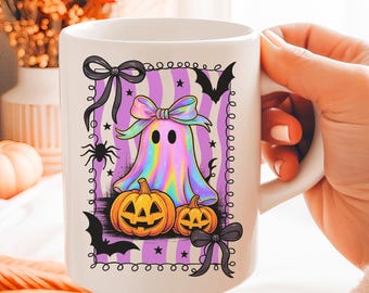 Iridescent Ghost Halloween Coffee Mug, Coquette Spooky Season
