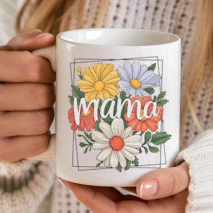 Boho Floral Mama Mug, Aesthetic Daisy Coffee Cup with Wildflowers, Minimalist Floral Mug, Mother’s Day Gift for Mom, Boho Mug, Botanical Mug