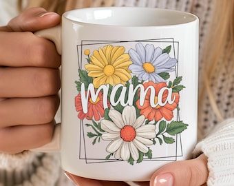 Boho Floral Mama Mug, Aesthetic Wildflower Coffee Cup