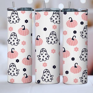 Cute Ghost & Pumpkin Tumbler, Daisy Ghost Tumbler, Cute Halloween Tumbler, Girly Halloween Aesthetic Cup, Spooky Season Tumbler, Retro Ghost