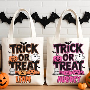 Personalisierte Halloween Süßes oder Saures Tragetaschen, Süßigkeiten Tasche mit Kürbissen, Geist Tragetasche, Kinder Halloween Tasche, wiederverwendbare Tasche, Halloween Korb