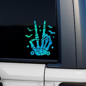 Skeleton Peace Zeichen Vinyl Aufkleber, wasserdichter Autoaufkleber, Retro gruseliger ästhetischer Aufkleber, Halloween-Autoaufkleber, Gothic Aufkleber, Skelettaufkleber
