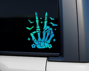 Vinilo adhesivo con el símbolo de la paz y el esqueleto, pegatina espeluznante para coche de Halloween