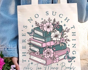 Floral Book Tote Bag, Book Lover Gift, Reading Bag