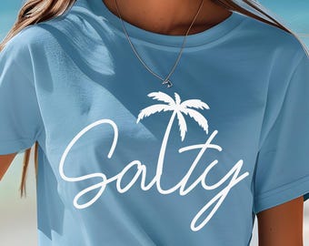 Puff Vinyl Salty Palm Tree Comfort Colors T-shirt, Strandsemestertröja