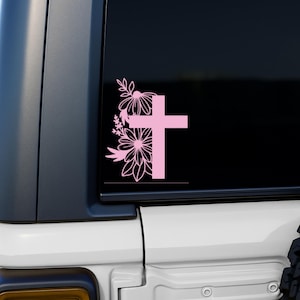 Blumenkreuz-Vinylaufkleber, christlicher Autofensteraufkleber, niedlicher Bibelaufkleber, Kreuzaufkleber, minimalistischer Glaube Aufkleber, Blumenaufkleber, Blumenkreuz