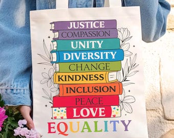 Torba płócienna z napisem „Equality Book Stack”, prezent dla sprzymierzeńców dumy