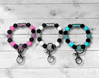 Mama Perlen Armband Schlüsselanhänger, Schachbrett Silikon Schlüsselanhänger