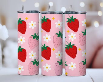 Erdbeer-Gänseblümchen-Edelstahl-Becher, rosa Sommer-Trinkgefäß