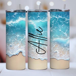 Personalized Beach Vacation Tumbler, Custom Name Ocean View Tumbler, Tropical Beach Drinkware, Ocean Cruise Travel Mug, Summer Vacation Gift