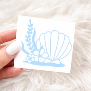 Pegatina decorativa floral con conchas marinas, pegatina para ventana de coche con estética costera
