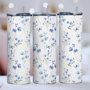 Blue Toile de Jouy Floral Skinny Tumbler, Chinoiserie Tumbler, Blue Flower Cup, Toile De Jouy Pattern, Gifts For Her, Insulated Travel Mug