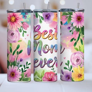 Best Mom Ever Tumbler, Mother’s Day Gift, Personalized Mama Travel Mug, Custom Mom Tumbler with Lid & Straw, Boho Tumbler, Floral Mom Gift