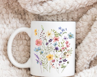 Botanical Garden Mug, Floral Ceramic Cup, Cottagecore Mug, Boho Wildflowers Coffee Mug, Wildflowers Cup, Flower Garden Lover, Gifts For Her