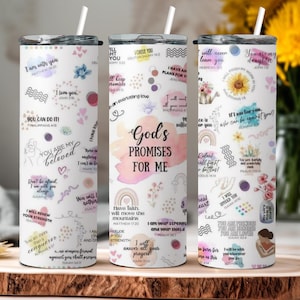 God&#39;s Promise For Me Tumbler, Floral Faith Tumbler, Inspirational Scripture Cross Tumbler, Christian Gifts for Women, Bible Verse Travel Mug