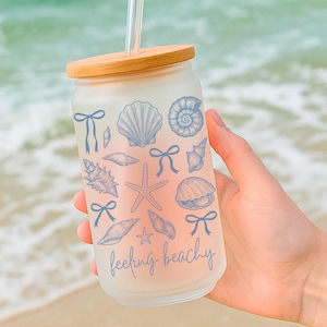 Seashell Glass Can Tumbler, Küsten Beachy Trinkgefäß