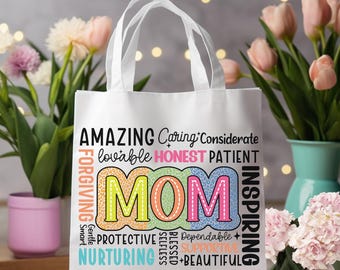 Personalized Mom Canvas Tote Bag, Inspirational Word Collage