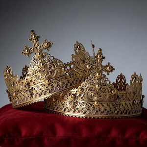 Handmade Golden Byzantine Wedding Crowns Stefana Set
