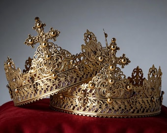 Handmade Golden Byzantine Wedding Crowns Stefana Set