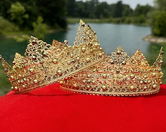 Gold Couple crowns, Wedding Crowns, Orthodox Crowns, Wedding, Church Crowns, Crowns for him and her two crowns, stephania Greece crowns halo