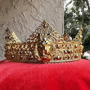 Lion King Crown, Male Crown, Men&#39;s Crown, Crowns and Tiaras, Gold, Medieval, Head Accessories, Custom Crown, Royal Renaissance Baroque Crown